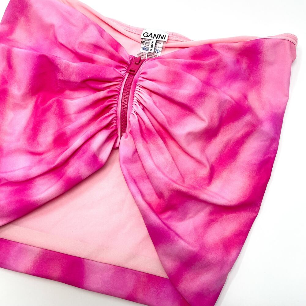 GANNI Pink Tie Dye Front Zip Bandeau Bikini TOP - Picture 7 of 8